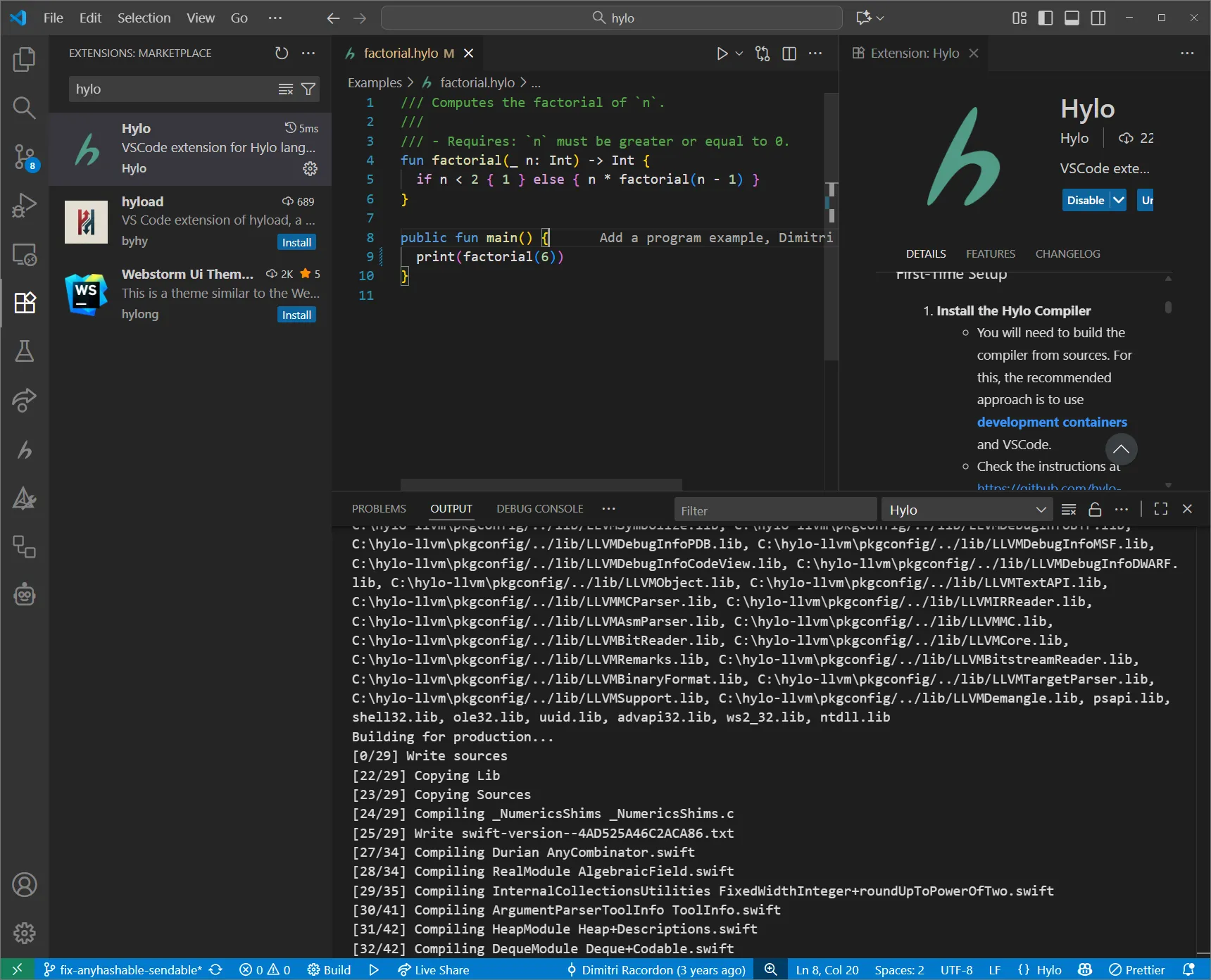 Hylo extension in VSCode